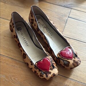 Brown and Red Leopard Print Flats with Heart Accents